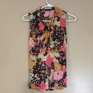 Floral Sleeveless Blouse in Pink and Orange